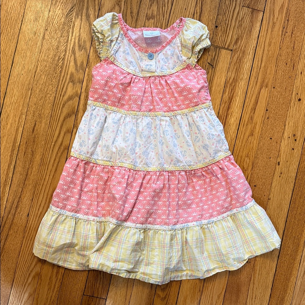 Vintage Hanna Andersson Girls Pink & Yellow Tiered Summer Dress